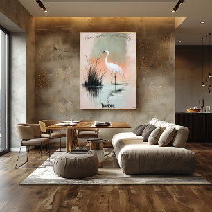 Serene White Crane in Zen Reeds Art Poster