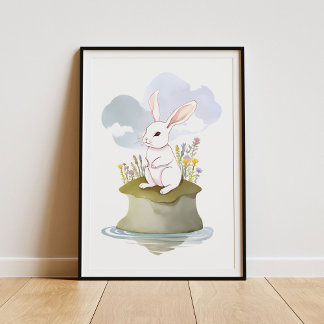 Serene White Rabbit på Meadow Island Poster