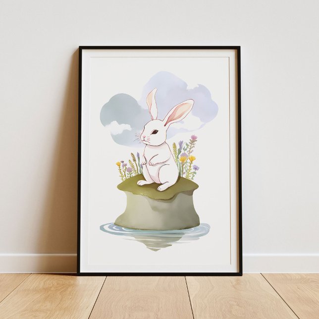 Serene White Rabbit på Meadow Island Poster (Skapare uppladdad)