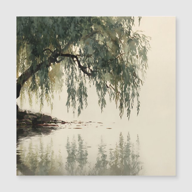 Serene Willow Tree Reflection Nature Art (11) (Framsida)