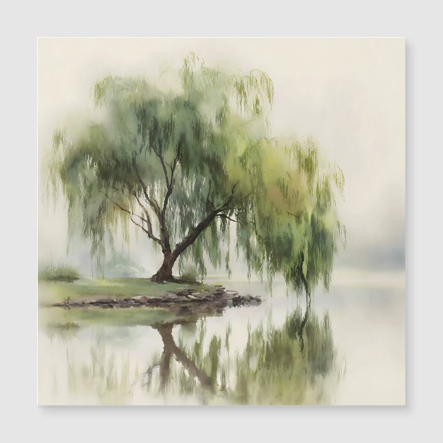 Serene Willow Tree Reflection Nature Art (12) (Framsida)