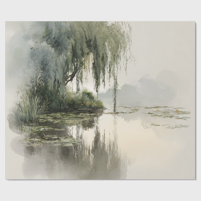 Serene Willow Tree Reflection Nature Art (2) Presentpapper (Platt)