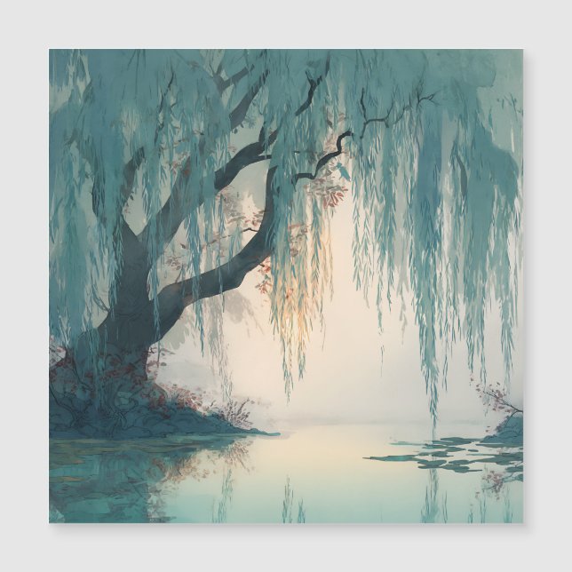 Serene Willow Tree Reflection Nature Art (3) (Framsida)
