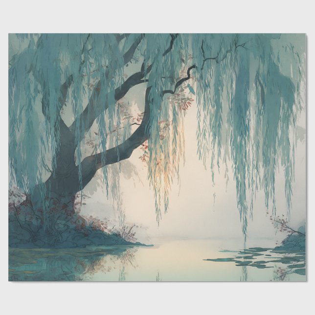 Serene Willow Tree Reflection Nature Art (3) Presentpapper (Platt)