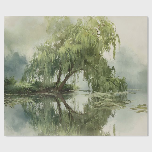Serene Willow Tree Reflection Nature Art (5) Presentpapper (Platt)