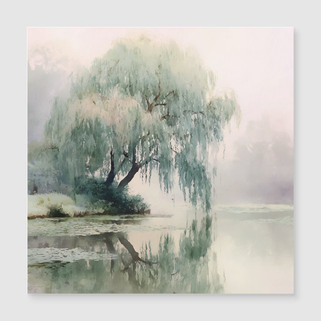Serene Willow Tree Reflection Nature Art (7) (Framsida)