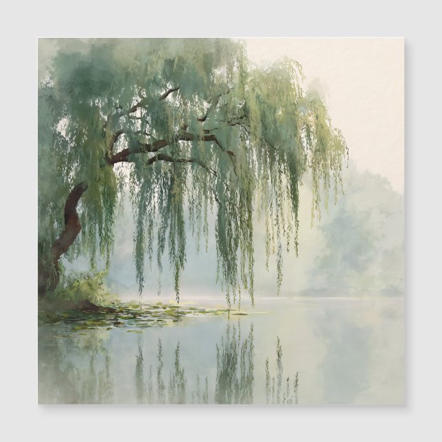 Serene Willow Tree Reflection Nature Art (9) (Framsida)