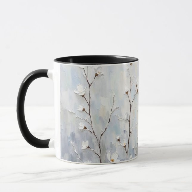 Serene Winter Blossoms Abstract Coffee Mug Black  Mugg (Vänster)