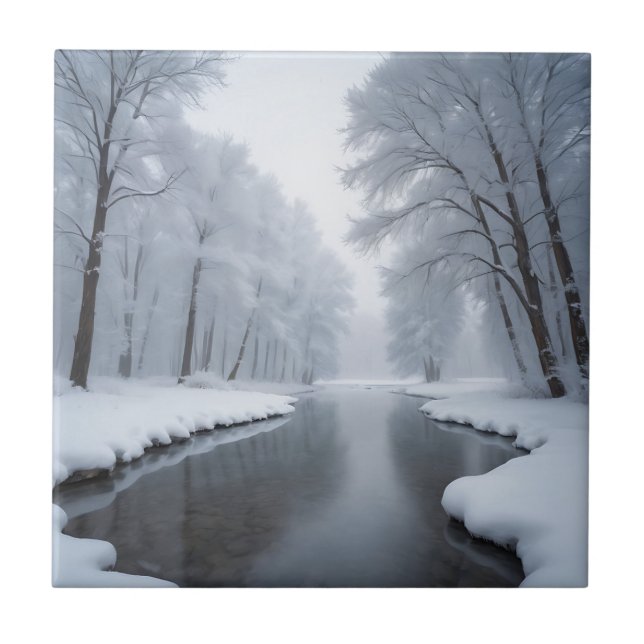 Serene Winter Ligcape med Snö täckt Träd Kakelplatta (Framsidan)