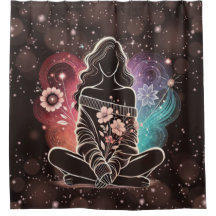 Serene Woman i en Cosmic Blommigt Dream