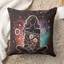 Serene Woman i en Cosmic Blommigt Dream