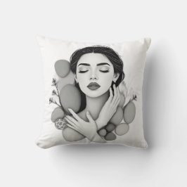 Serene Woman med stenar och växter Kudde