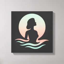 Serene Woman Silhouette in Pastel Waves Canvastryck