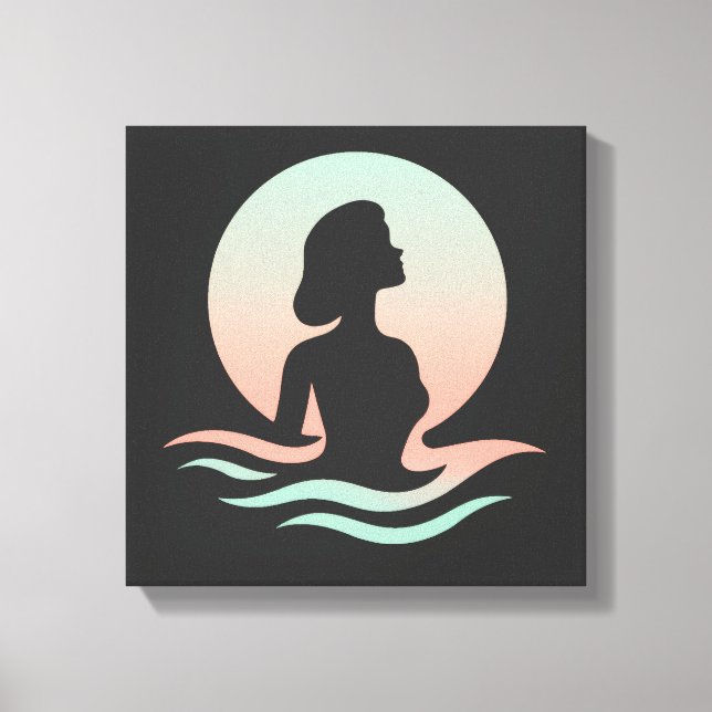 Serene Woman Silhouette in Pastel Waves Canvastryck (Framsida)