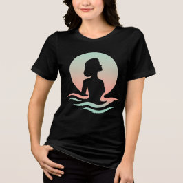 Serene Woman Silhouette in Pastel Waves T Shirt