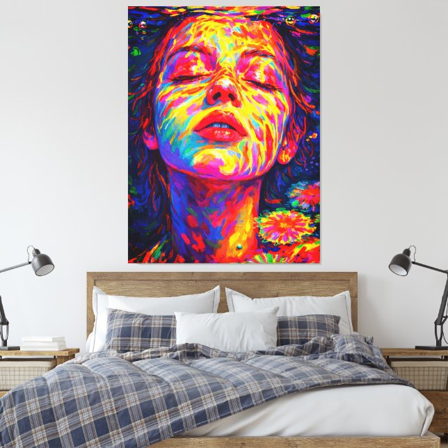Serene Woman Underwater Rainbow Colors Impasto Canvastryck (Insitu (sovrum))