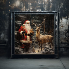 Serene Woodland Black Santa & Hjort Poster