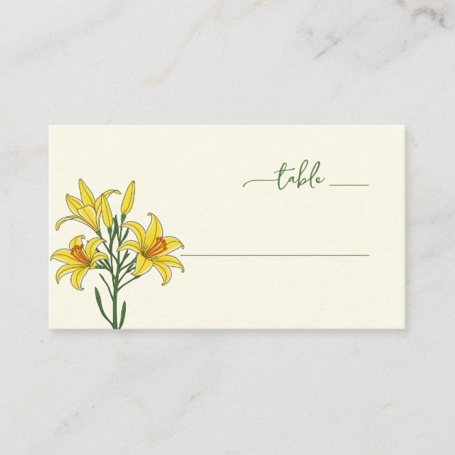 Serene Yellow Botanical Lily Placeringskort (Framsida)