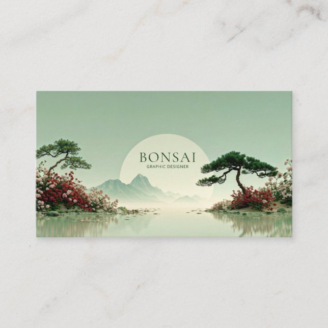 Serene Zen Garden Landscape Red Rose Sun Sphere Visitkort (Framsida)
