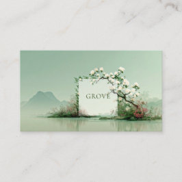 Serene Zen Garden White Rose Floral Frame Mountain Visitkort