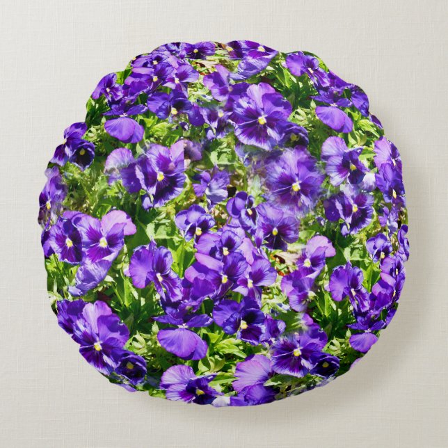 Serenéhavet: Den vackra Lilan Pansy Fält Rund Kudde (Framsidan)