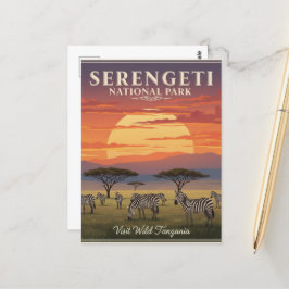 Serengeti National Park Zebra Travel Art Vintage Vykort