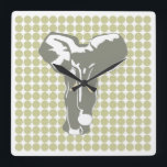 Serengeti Safari Dot with Pop Art Elephant Fyrkantig Klocka<br><div class="desc">Mod polka dot mönster i Emporio Moffas "Safari"-palett i färg med PP Art Elephant-design på framsidan och på baksidan.</div>