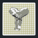 Serengeti Safari Dot with Pop Art Elephant Fyrkantig Klocka<br><div class="desc">Mod polka dot mönster i Emporio Moffas "Safari"-palett i färg med PP Art Elephant-design på framsidan och på baksidan.</div>