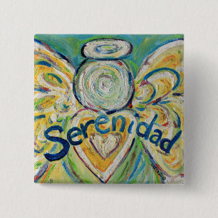Serenidad Angel Art Button Pin Pendant (Square) Knapp