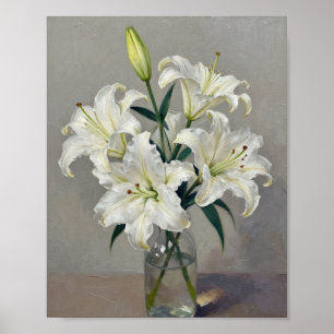 Serenitet i blom: Impasto vita liljor i glas V Poster
