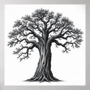 Serenitets rötter: Livets träd Charcol Zen Art Poster