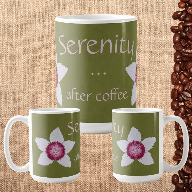 Serenity After Coffee White & Rosa Clematis Grönt Kaffemugg (Skapare uppladdad)