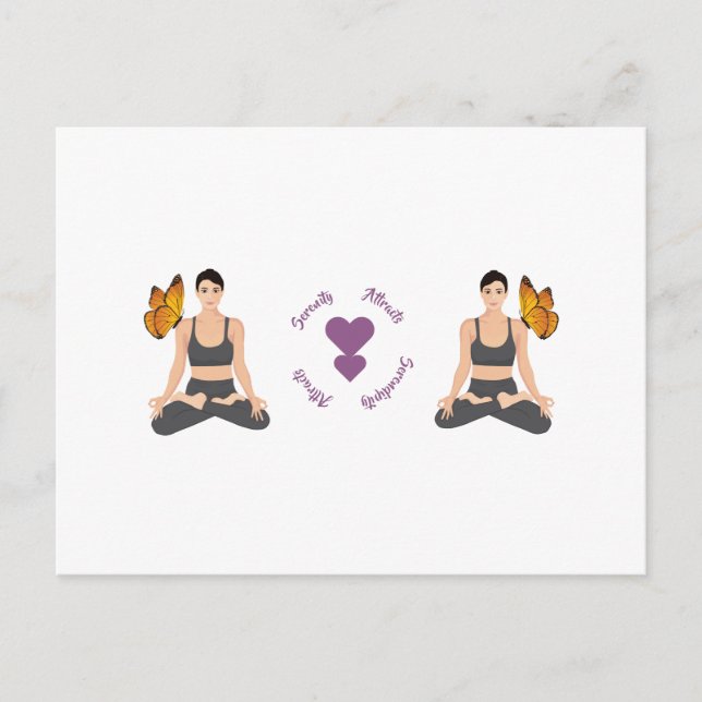 Serenity Attracts Serendipity Yoga Butterfly Kärle Vykort (Framsida)