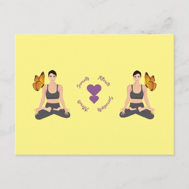 Serenity Attracts Serendipity Yoga Butterfly Kärle Vykort (Framsida)