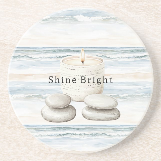 Serenity Blue Beach Ocean Candle Rocks Underlägg (Framsidan)
