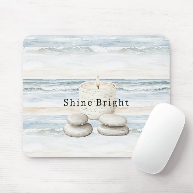 Serenity Blue Beach Ocean Candles Rocks Musmatta (Med mus)