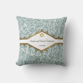 Serenity Blue Brocade Guld Snöre Bröllop Gift Kudde