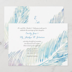 Serenity Blue och Lila Watercolor Feather Inbjudningar