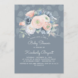 Serenity Blue Peach och Ro Blommigt Baby Shower Inbjudningar