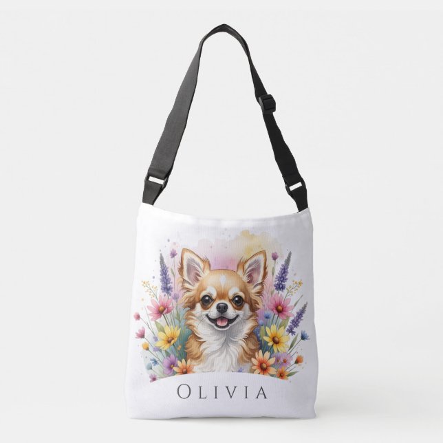 Serenity Chihuahua Blommor Personlig Tote bag Axelväska (Framsida)