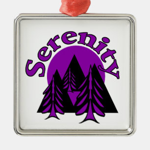Serenity Citat Modern Svart Lila Mån Träd Julgransprydnad Metall