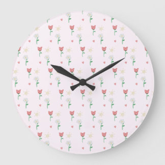 Serenity| Cute Rosa Flower Mönster Wall Clock Stor Klocka
