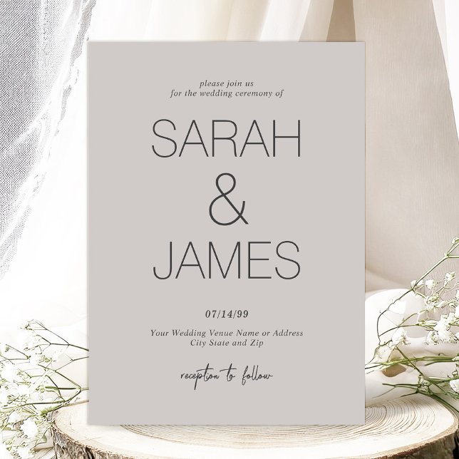 Serenity | Dusty Linen Minimum Typography Bröllop Inbjudningar (Introducing the Elegant Dusty Linen Colorway Invitation from the Serenity Wedding Collection
)