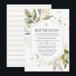 Serenity Greenery Geometric Bat mitzvah Inbjudningar<br><div class="desc">Bat mitzvah inbjudan till blommigt med vattenfärg i pastellskuggor med guld-geometriskt ram-anpassade till dina händelsespecifikationer.</div>