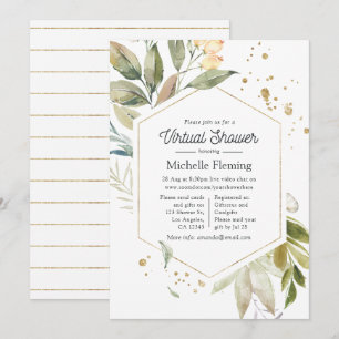 Serenity Greenery Geometric Virtuell Baby Shower Inbjudningar