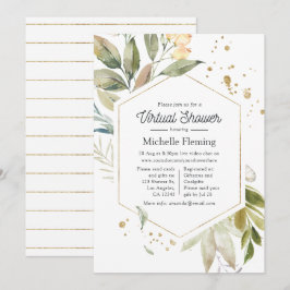 Serenity Greenery Geometrisk Virtuell Bebis Shower Inbjudningar