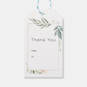 Serenity Guld och Greenery Geometric Bröllop Presentetikett