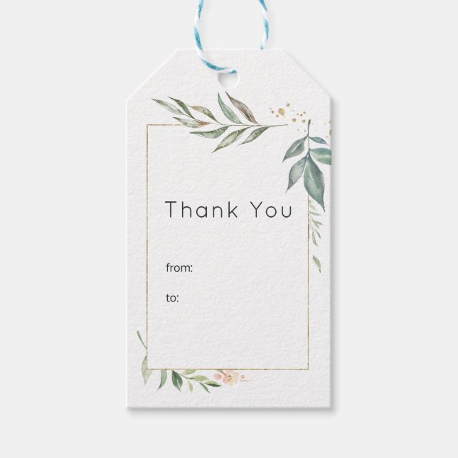 Serenity Guld och Grönska Geometrisk Bröllop Presentetikett (Framsidan)