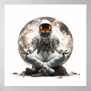 Serenity i andlig: Astronaut Meditating in a whit Poster