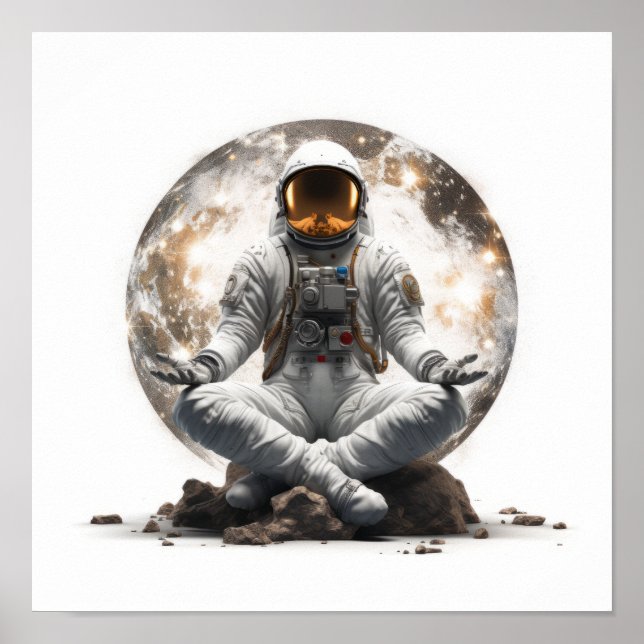 Serenity i andlig: Astronaut Meditating in a whit Poster (Framsidan)